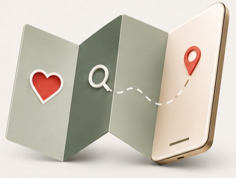 Wayfinder Studio icon — a folded map unfolding into a smartphone